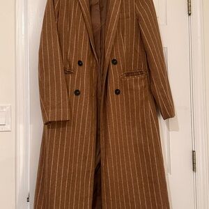 Nasty Gal Brown Pinstripe Double-Breasted Coat